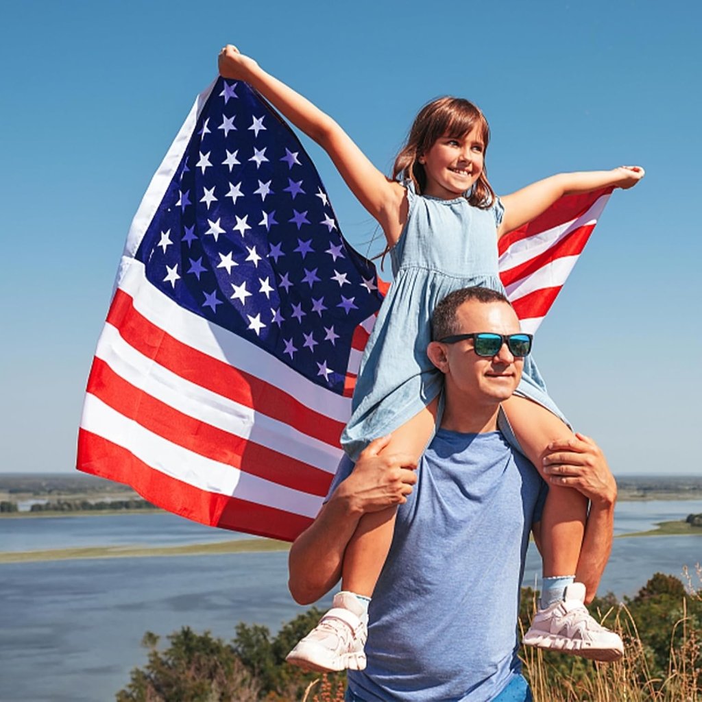 American US Flag for Outside, 400D Heavy Duty Polyester, Double - Sided Printing, Quadruple Stitched Fly Hem, Fade Resistant, 2 Brass Grommets