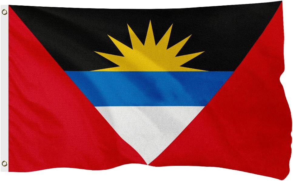 Antigua and Barbuda Antiguan and Barbudan Flag for Outside, 400D Heavy Duty Polyester, Double - Sided Printing, Quadruple Stitched Fly Hem, Fade Resistant, 2 Brass Grommets