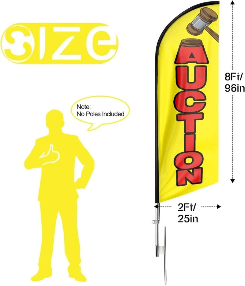 Auction Sign - 8ft Auction Feather Flag for Auction Business（Flagpole Not Included） - FSFlag