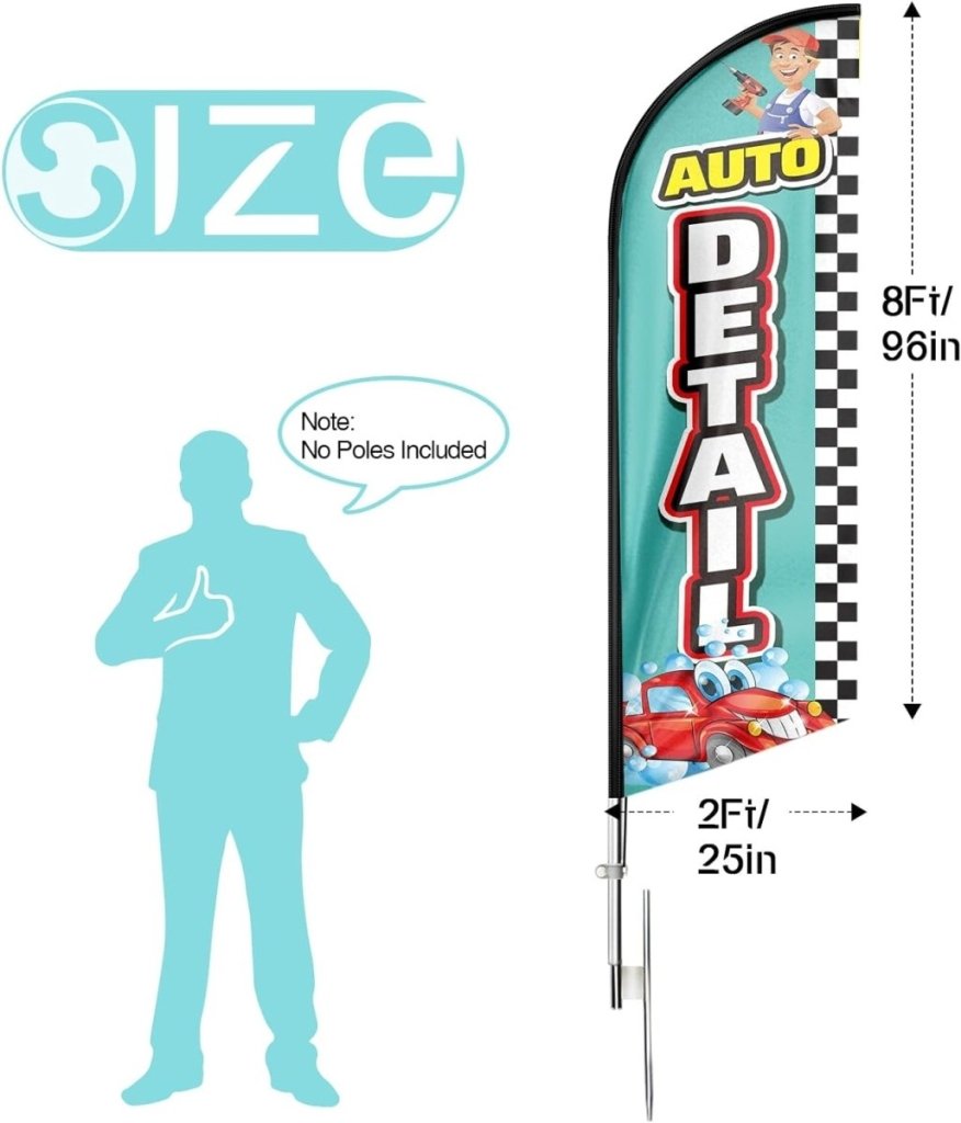 Auto Detailing Signs - 8ft Auto Detail Feather Flag for Auto Detail Business（Flagpole Not Included） - FSFlag