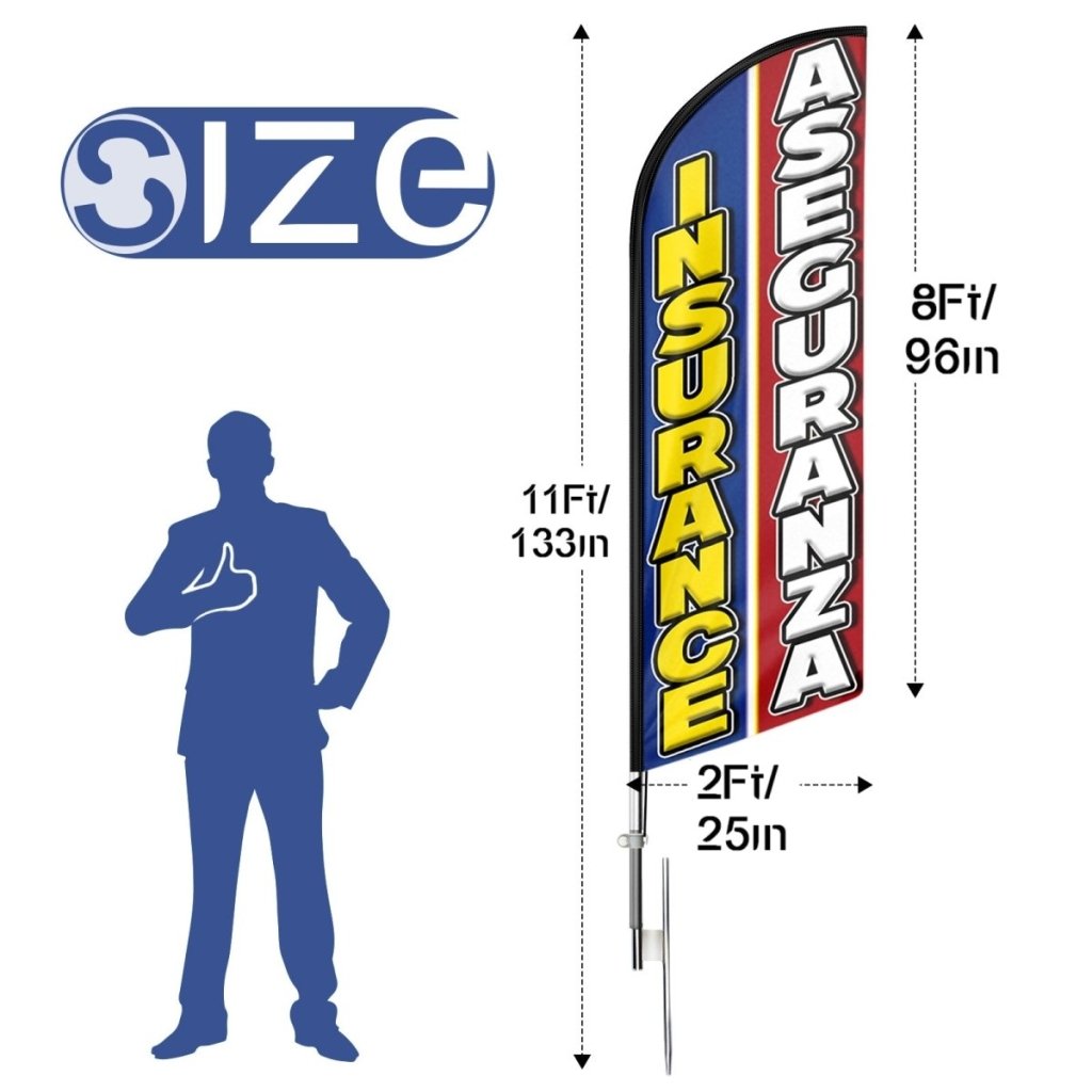 Auto Insurance Sign - 11ft Insurance Aseguranza Swooper Flag Feather Flag Pole Kit - FSFlag