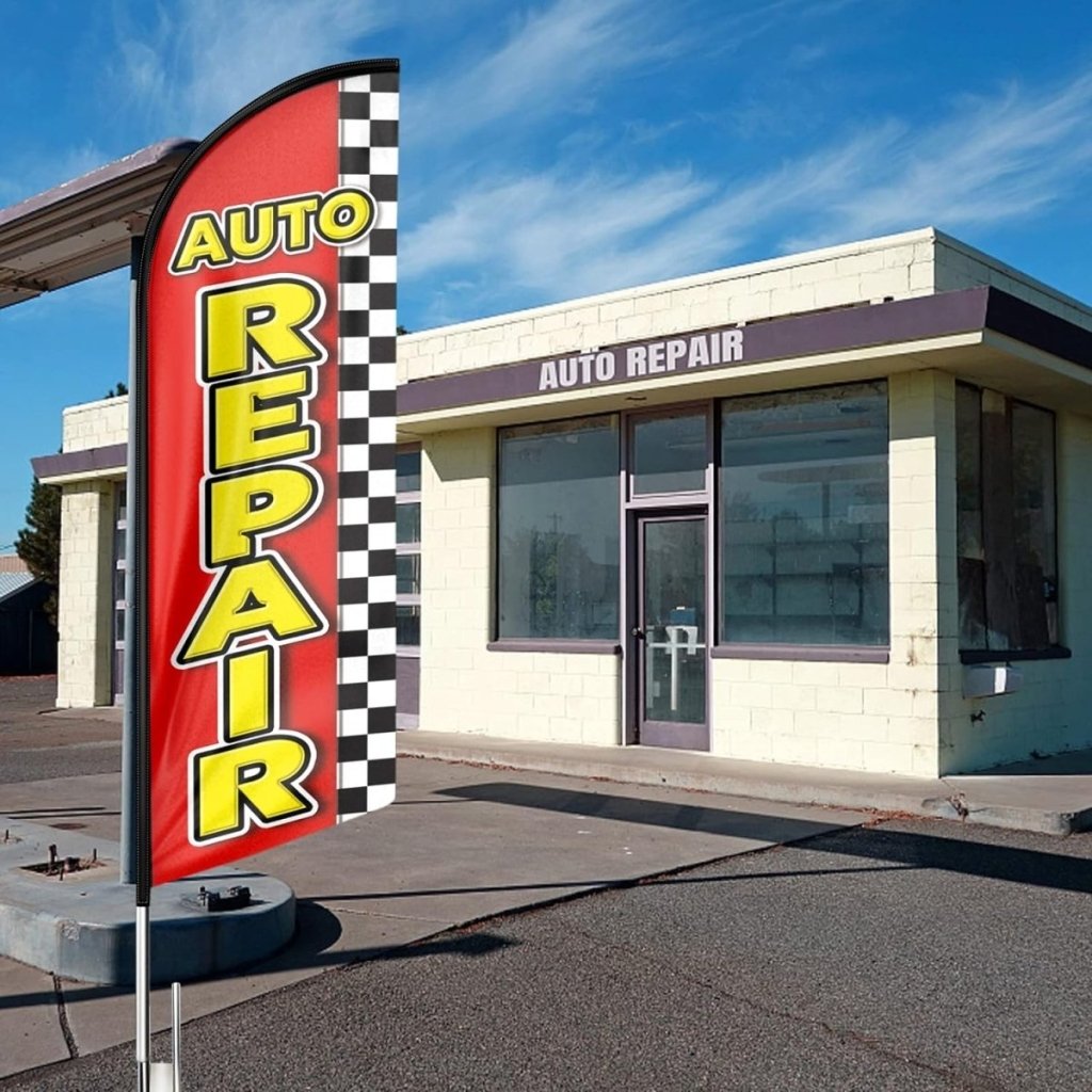 Auto Repair Signs - 8ft Red Auto Repair Feather Flag（Flagpole Not Included） - FSFlag