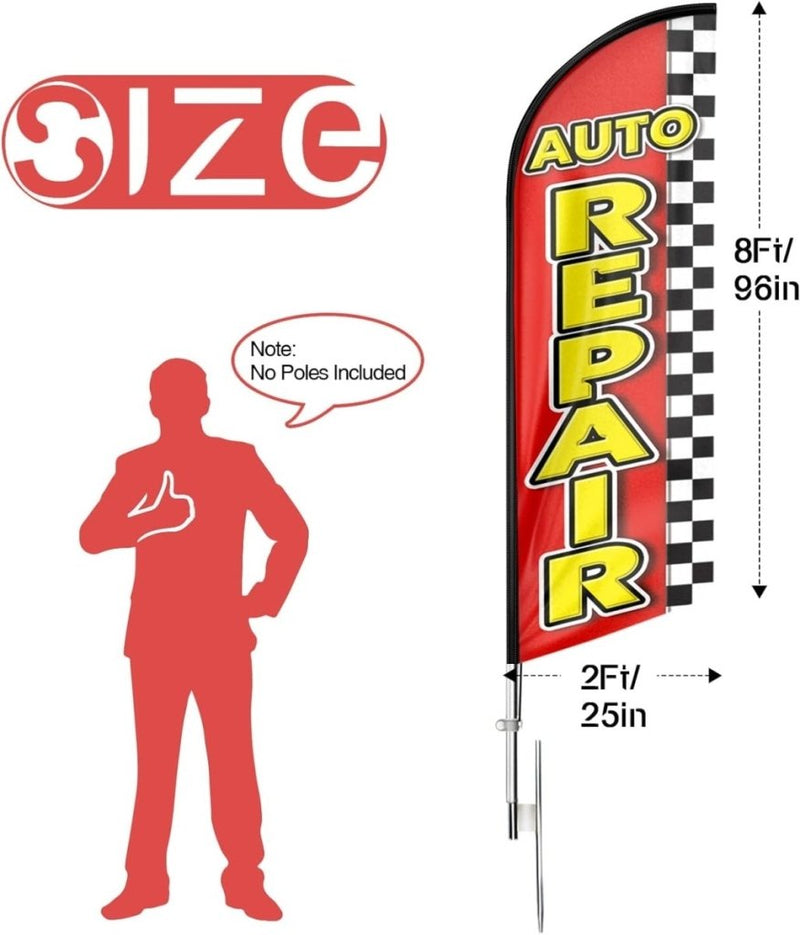 Auto Repair Signs - 8ft Red Auto Repair Feather Flag（Flagpole Not Included） - FSFlag