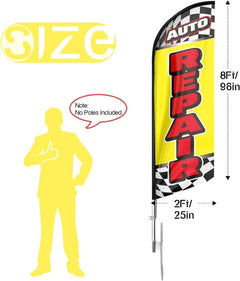 Auto Repair Signs - 8ft Yellow Auto Repair Feather Flag for Auto Repair Business（Flagpole Not Included） - FSFlag