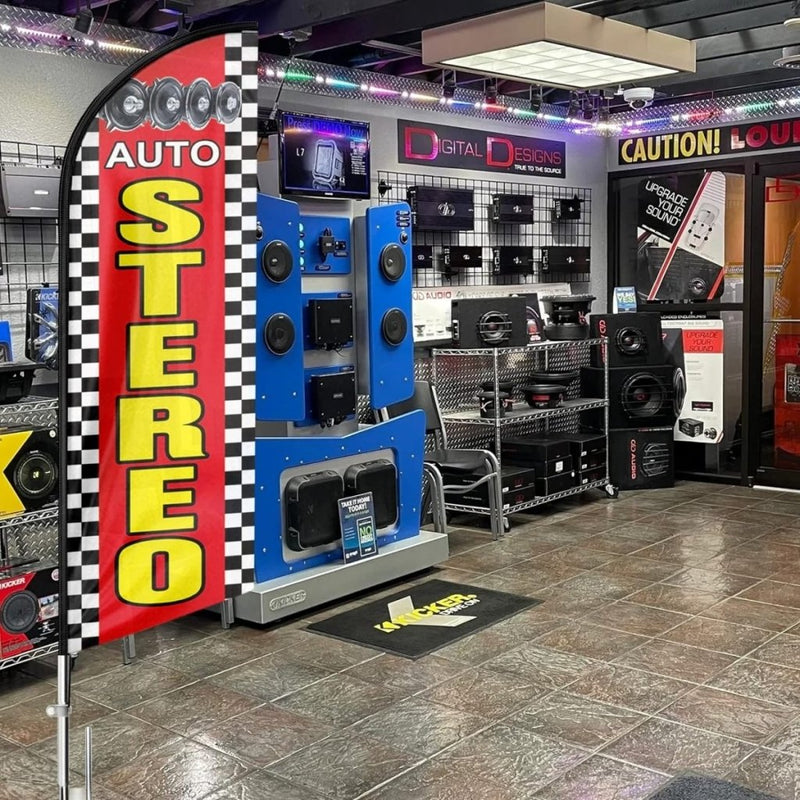 Auto Stereo Feather Flag: Advertising Banner for Auto Stereo Business (8ft Flagpole Not Included) - FSFlag