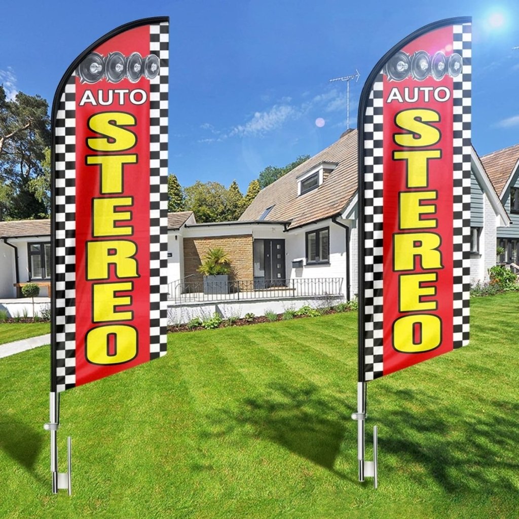 Auto Stereo Feather Flag: Advertising Banner for Auto Stereo Business (8ft Flagpole Not Included) - FSFlag