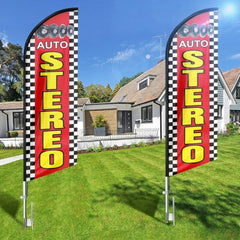 Auto Stereo Feather Flag: Advertising Banner for Auto Stereo Business (8ft Flagpole Not Included) - FSFlag