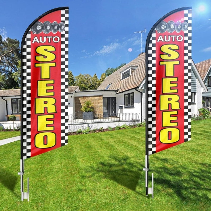 Auto Stereo Feather Flag: Advertising Banner for Auto Stereo Business (8ft Flagpole Not Included) - FSFlag