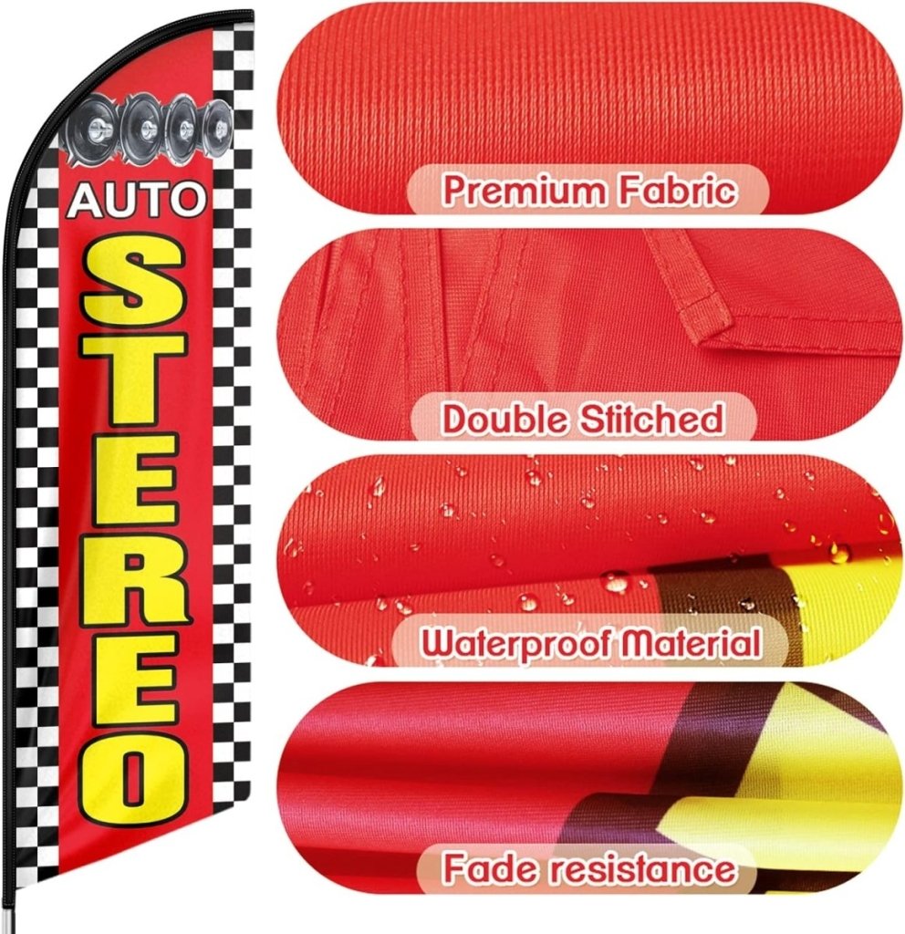 Auto Stereo Feather Flag: Advertising Banner for Auto Stereo Business (8ft Flagpole Not Included) - FSFlag