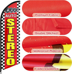 Auto Stereo Feather Flag: Advertising Banner for Auto Stereo Business (8ft Flagpole Not Included) - FSFlag