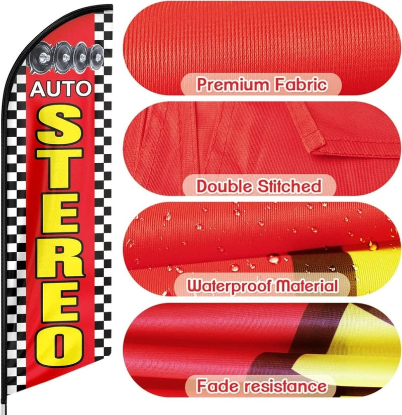 Auto Stereo Feather Flag: Advertising Banner for Auto Stereo Business (8ft Flagpole Not Included) - FSFlag
