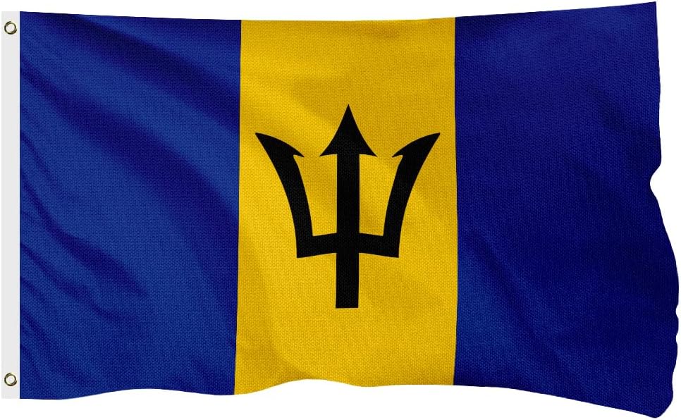 Barbados Barbadian Flag for Outside, 400D Heavy Duty Polyester, Double - Sided Printing, Quadruple Stitched Fly Hem, Fade Resistant, 2 Brass Grommets