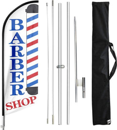 Barber Shop Flag - 11ft Barber Flag with Pole Kit for Barbershop Business - FSFlag