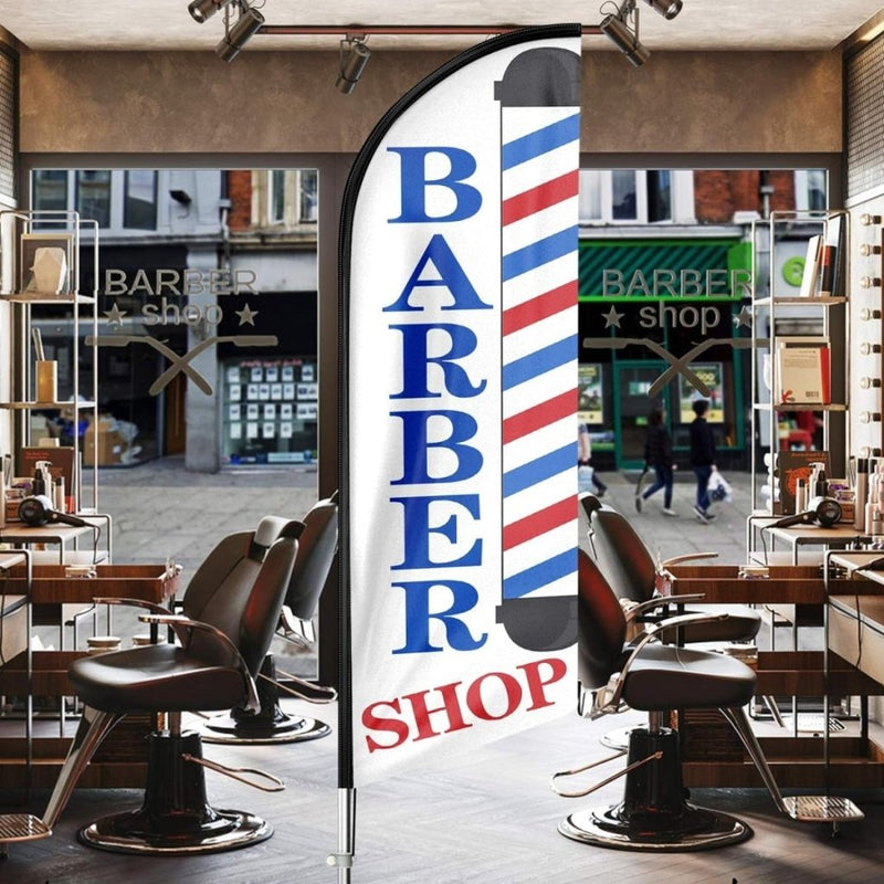 Barber Shop Flag - 11ft Barber Flag with Pole Kit for Barbershop Business - FSFlag