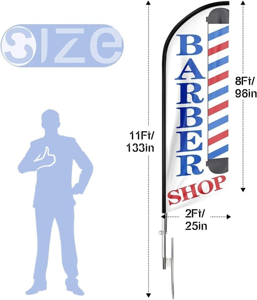 Barber Shop Flag - 11ft Barber Flag with Pole Kit for Barbershop Business - FSFlag