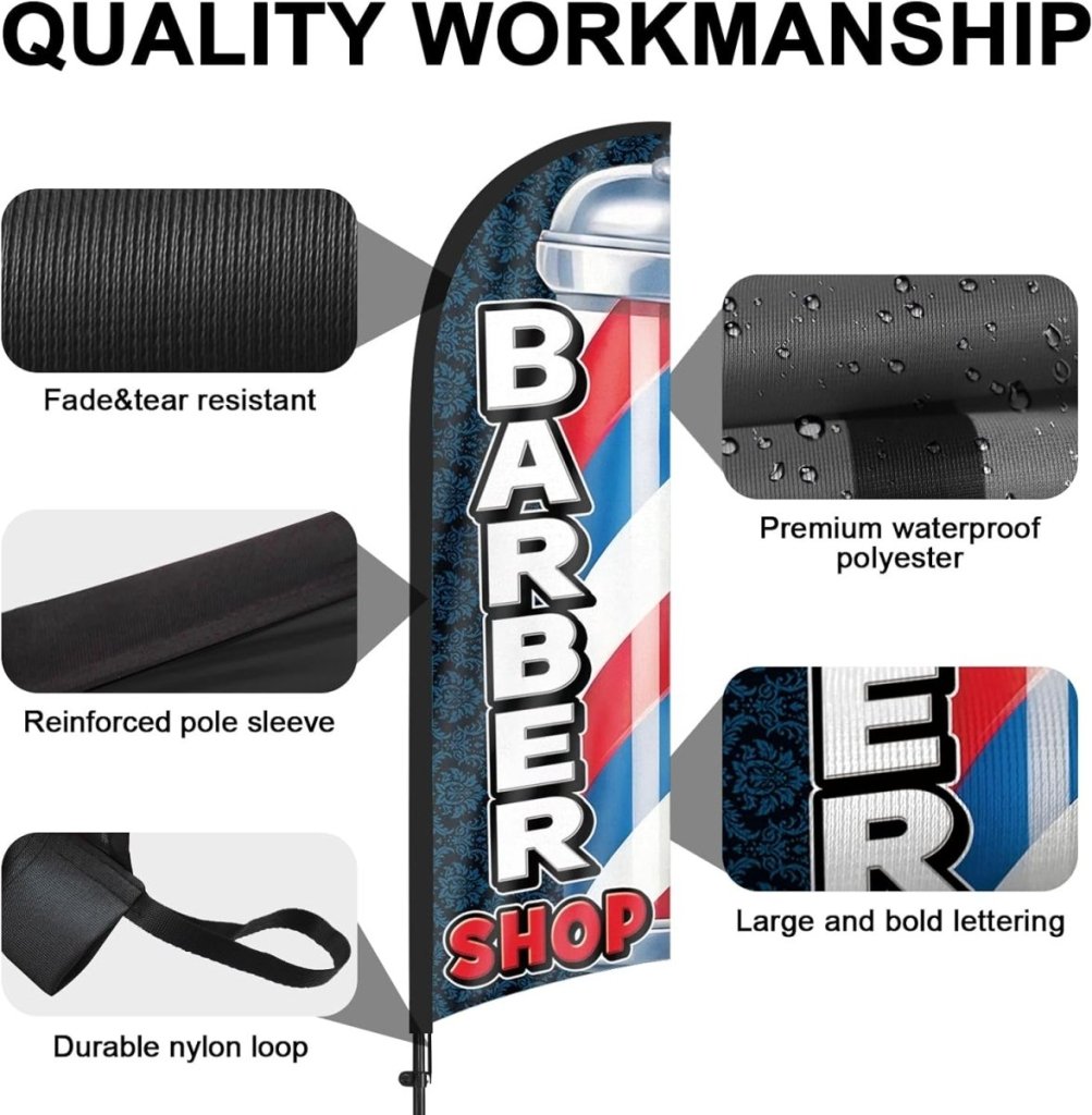 Barber Shop Flag - 8Ft Barber Feather Flag Kit for Barbershop Business - FSFlag