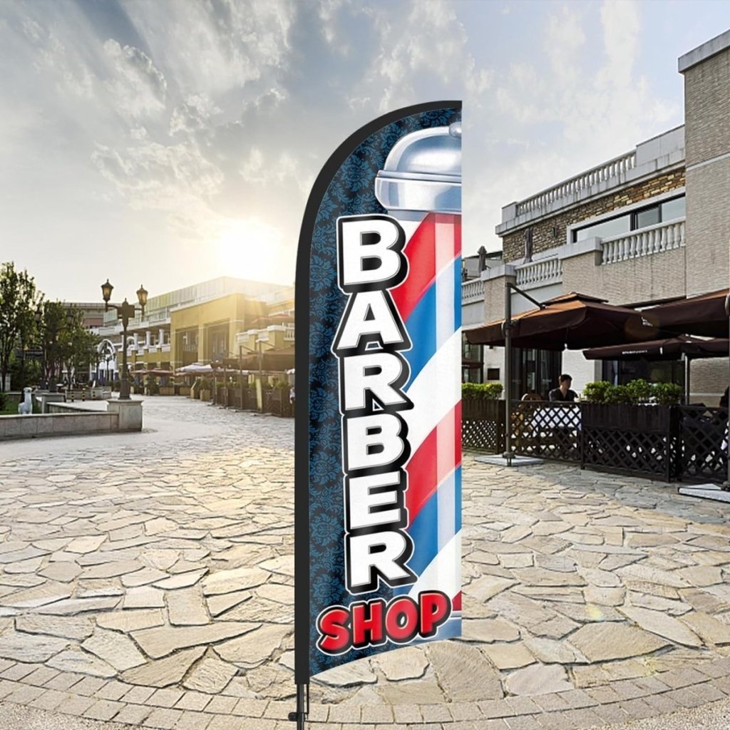Barber Shop Flag - 8Ft Barber Feather Flag Kit for Barbershop Business - FSFlag