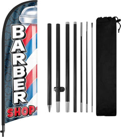 Barber Shop Flag - 8Ft Barber Feather Flag Kit for Barbershop Business - FSFlag