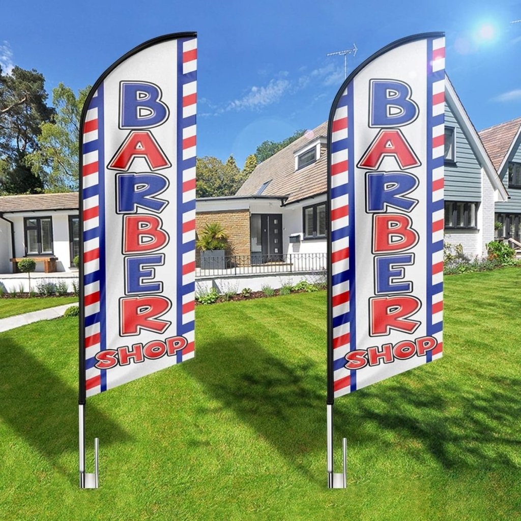 Barber Shop Flag - 8ft Blue Barber Shop Feather Flag（Flagpole Not Included） - FSFlag