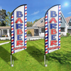 Barber Shop Flag - 8ft Blue Barber Shop Feather Flag（Flagpole Not Included） - FSFlag