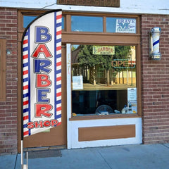 Barber Shop Flag - 8ft Blue Barber Shop Feather Flag（Flagpole Not Included） - FSFlag