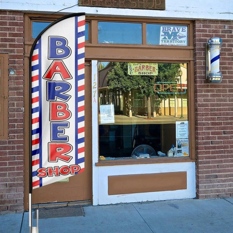 Barber Shop Flag - 8ft Blue Barber Shop Feather Flag（Flagpole Not Included） - FSFlag