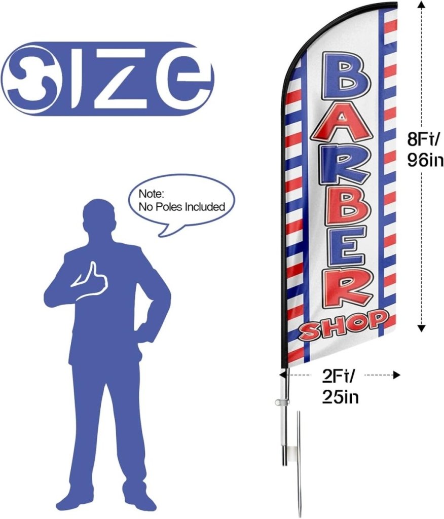 Barber Shop Flag - 8ft Blue Barber Shop Feather Flag（Flagpole Not Included） - FSFlag
