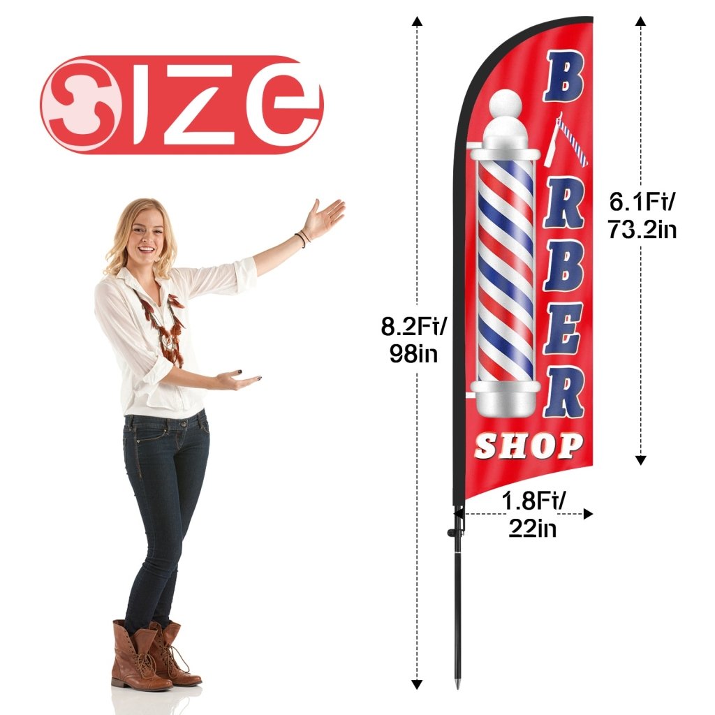 Barber Shop Flag - 8Ft Red Barber Feather Flag Kit