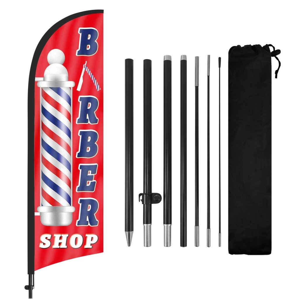 Barber Shop Flag - 8Ft Red Barber Feather Flag Kit