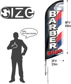 Barber Shop Sign - 8Ft Black Barber Shop Feather Flag for Barber Shop Business（Flagpole Not Included） - FSFlag