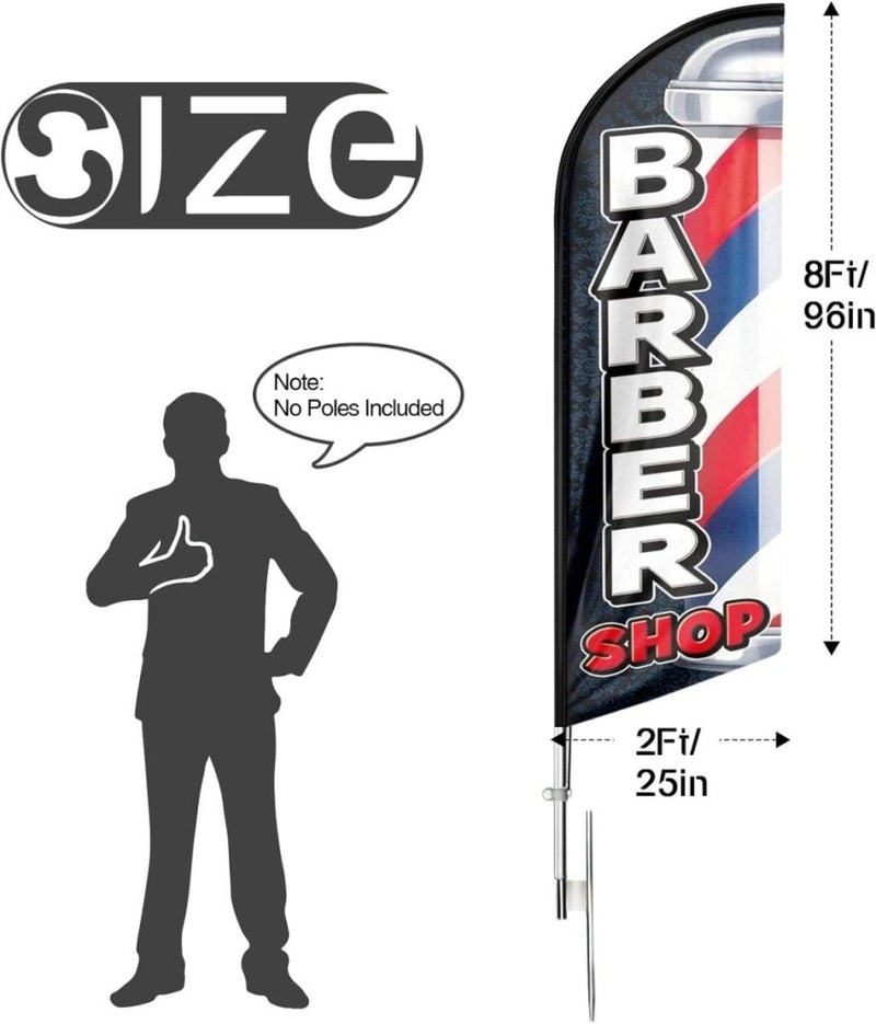 Barber Shop Sign - 8Ft Black Barber Shop Feather Flag for Barber Shop Business（Flagpole Not Included） - FSFlag