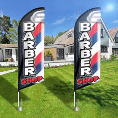 Barber Shop Sign - 8Ft Black Barber Shop Feather Flag for Barber Shop Business（Flagpole Not Included） - FSFlag