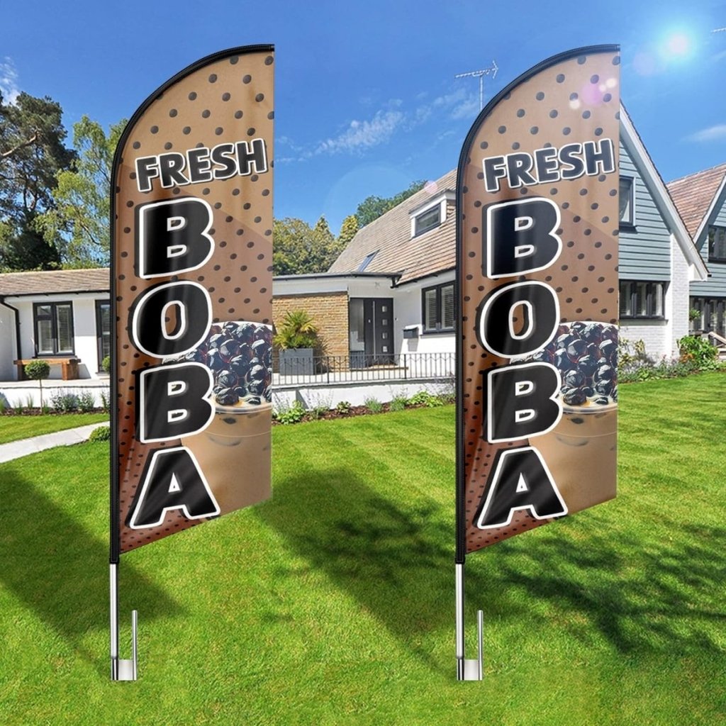 Boba sign - 8ft Fresh Boba Feather Flag for Fresh Boba Business（Flagpole Not Included） - FSFlag