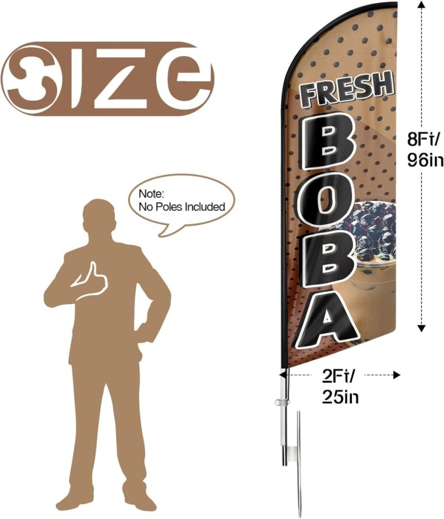 Boba sign - 8ft Fresh Boba Feather Flag for Fresh Boba Business（Flagpole Not Included） - FSFlag