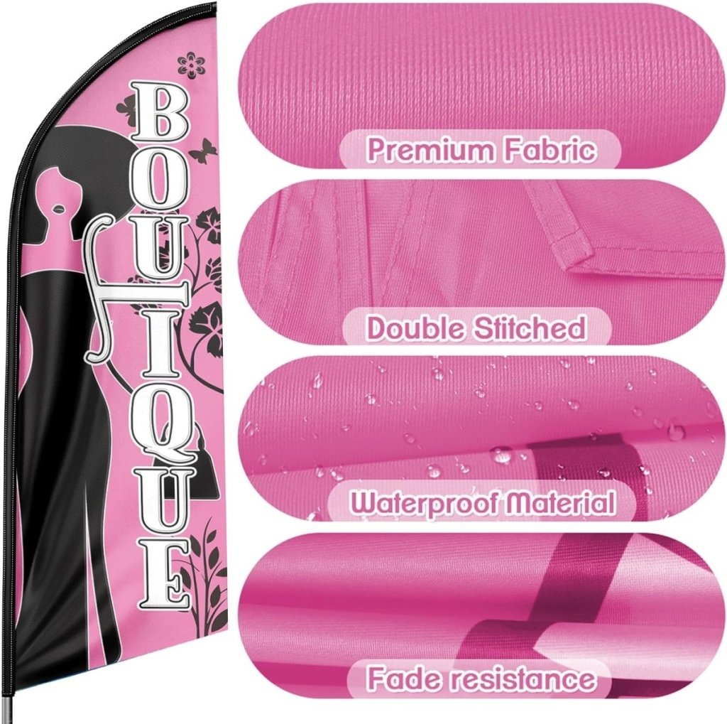 Boutique Feather Flag - 8Ft Pink Boutique Feather Flag for Indoor Business（Flagpole Not Included） - FSFlag