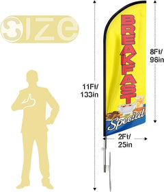 Breakfast sign - 11ft Breakfast Special Feather Flag with Ground Stake (Yellow) - FSFlag