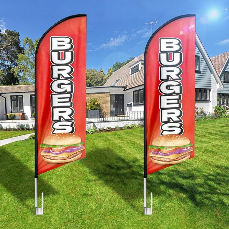 Burgers Sign - 8ft Burgers Feather Flag!（Flagpole Not Included） - FSFlag