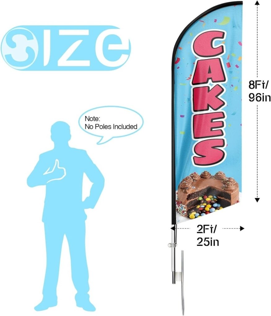 Cake Sign - 8ft Cakes Feather Flag!（Flagpole Not Included） - FSFlag