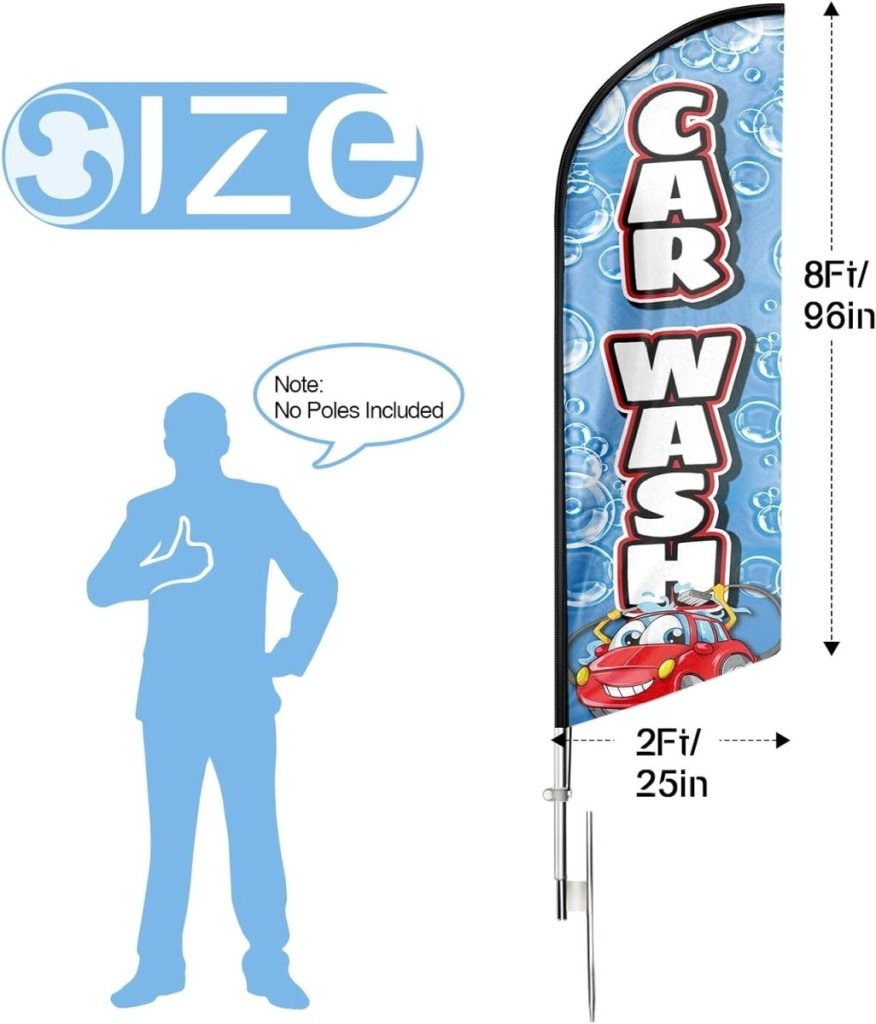 Car Wash Feather Flag: Advertising Banner for Car Wash Business (8ft Flagpole Not Included) - FSFlag