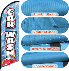 Car Wash Feather Flag: Advertising Banner for Car Wash Business (8ft Flagpole Not Included) - FSFlag