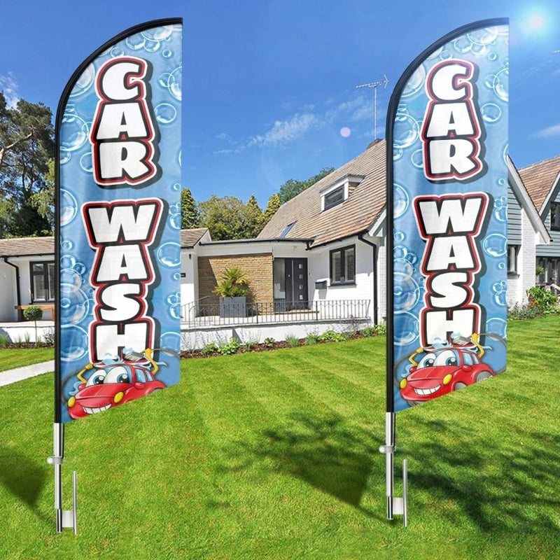 Car Wash Feather Flag: Advertising Banner for Car Wash Business (8ft Flagpole Not Included) - FSFlag