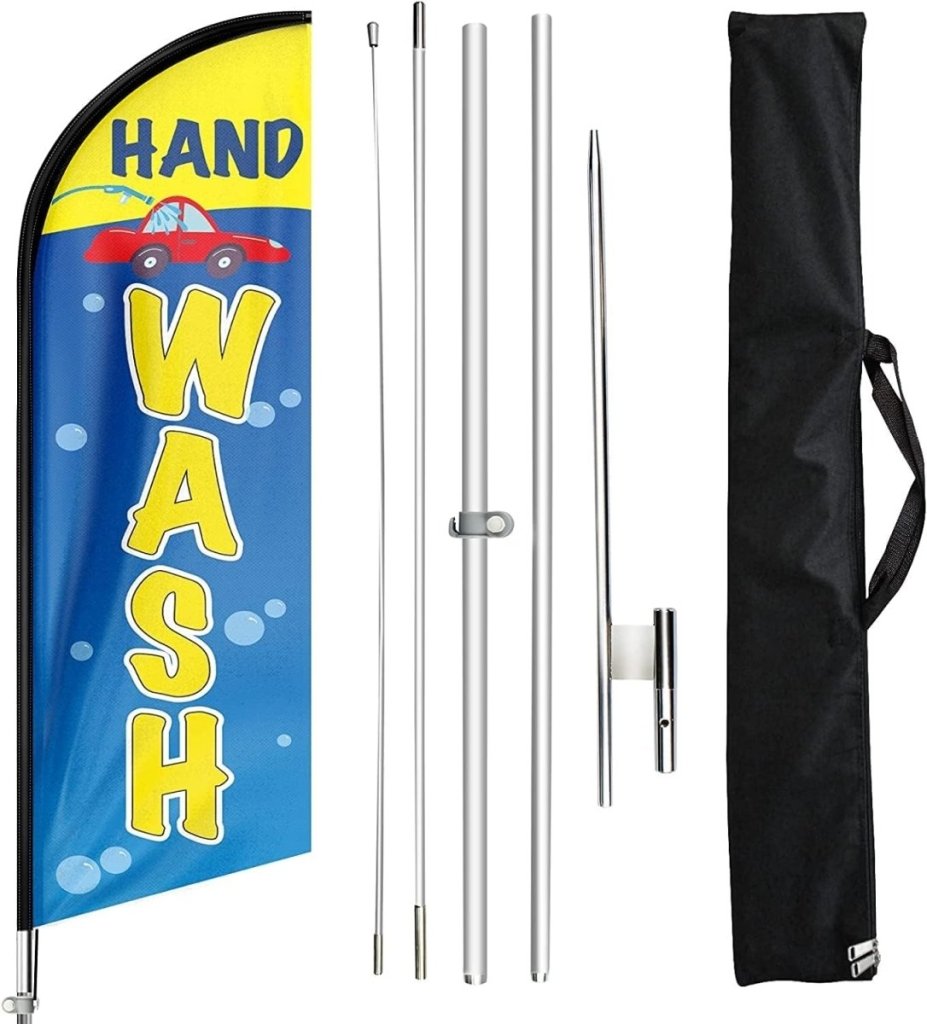 Car Wash Signs - 11ft Car Wash Feather Flag Pole Kit for Car Auto Wash - FSFlag