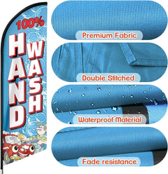 Car Wash Signs - 8ft Hand Wash Feather Flag for Hand Wash Business - FSFlag