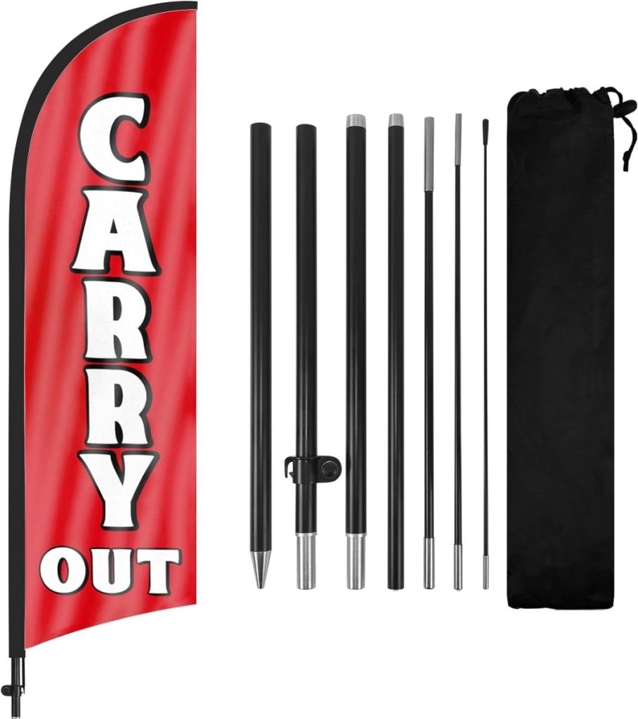 Carry Out sign - 8ft Carry Out Feather Flag Kit with Pole and Stake - FSFlag