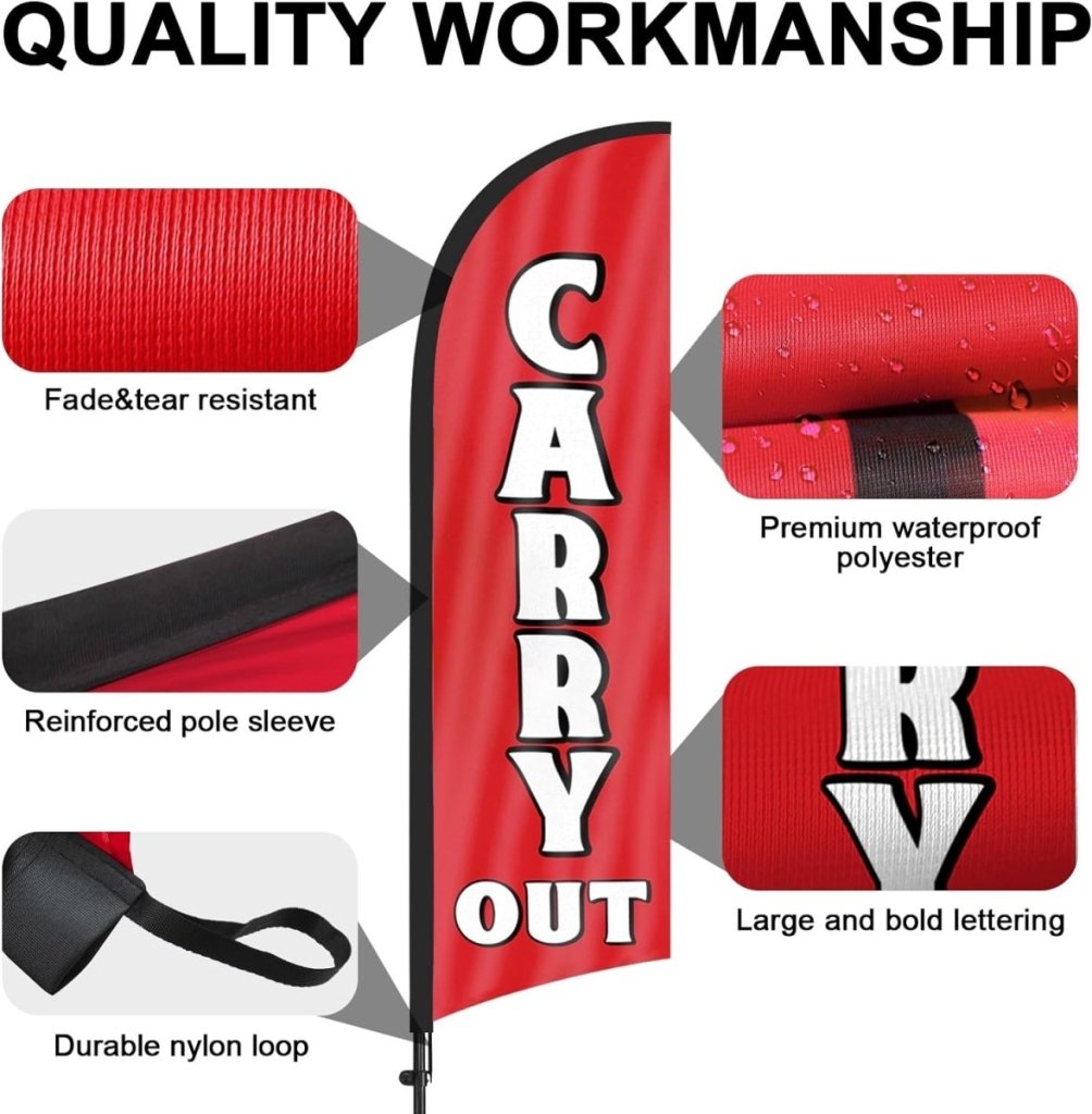 Carry Out sign - 8ft Carry Out Feather Flag Kit with Pole and Stake - FSFlag