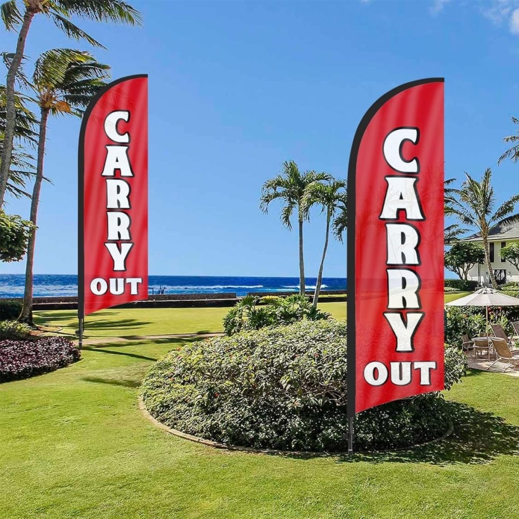 Carry Out sign - 8ft Carry Out Feather Flag Kit with Pole and Stake - FSFlag