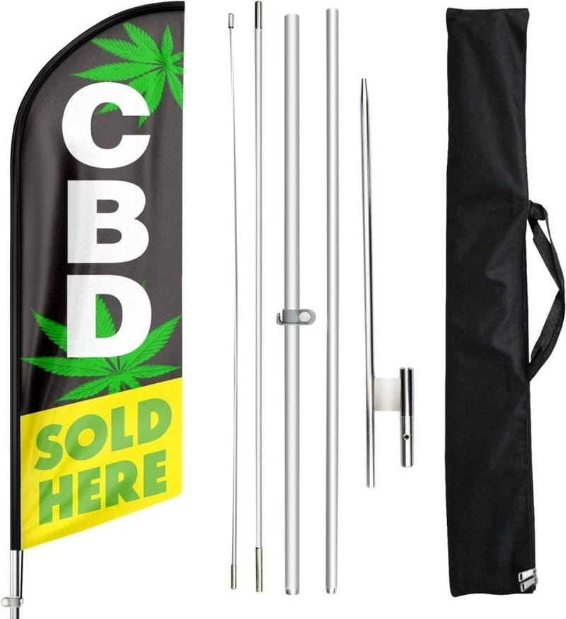 CBD Sold Here Flag - 11ft Black CBD Sold Here Feather Flag for CBD Business - FSFlag