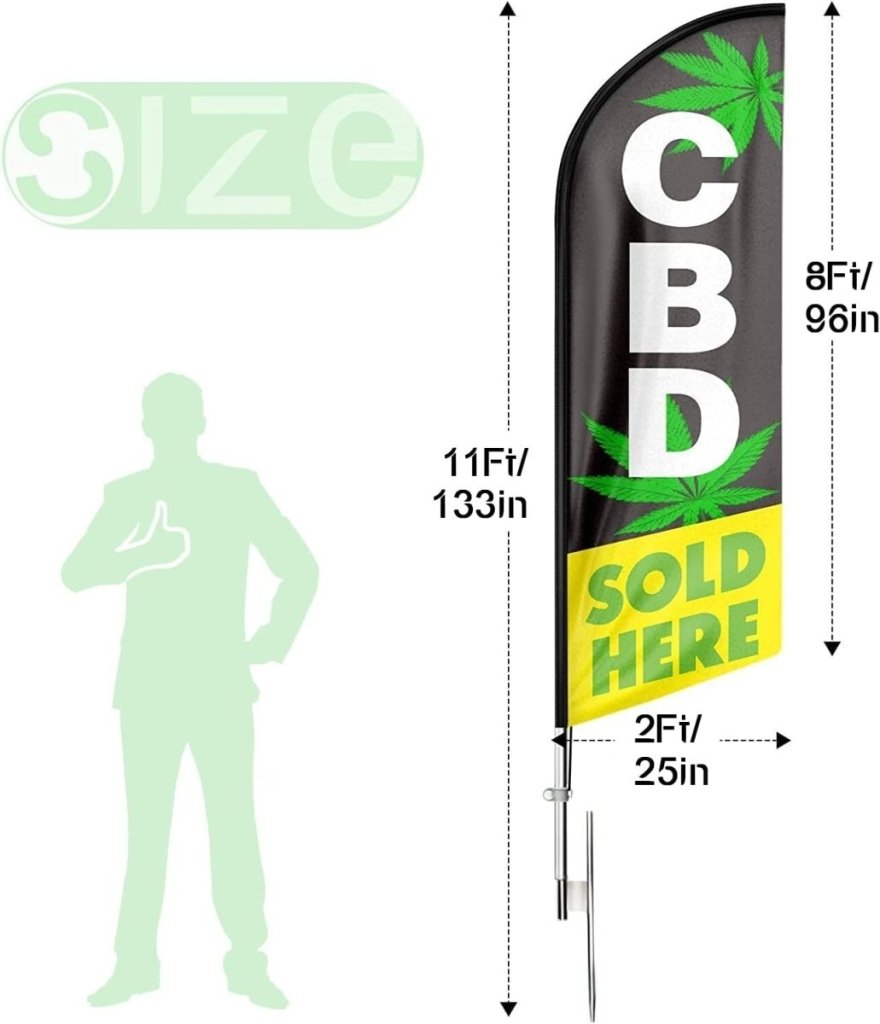 CBD Sold Here Flag - 11ft Black CBD Sold Here Feather Flag for CBD Business - FSFlag
