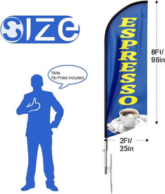 Coffee House Sign - 8ft Blue Espresso Feather Flag!（Flagpole Not Included） - FSFlag