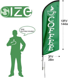Coffee House Sign - 8ft Green Coffee Feather Flag!（Flagpole Not Included） - FSFlag
